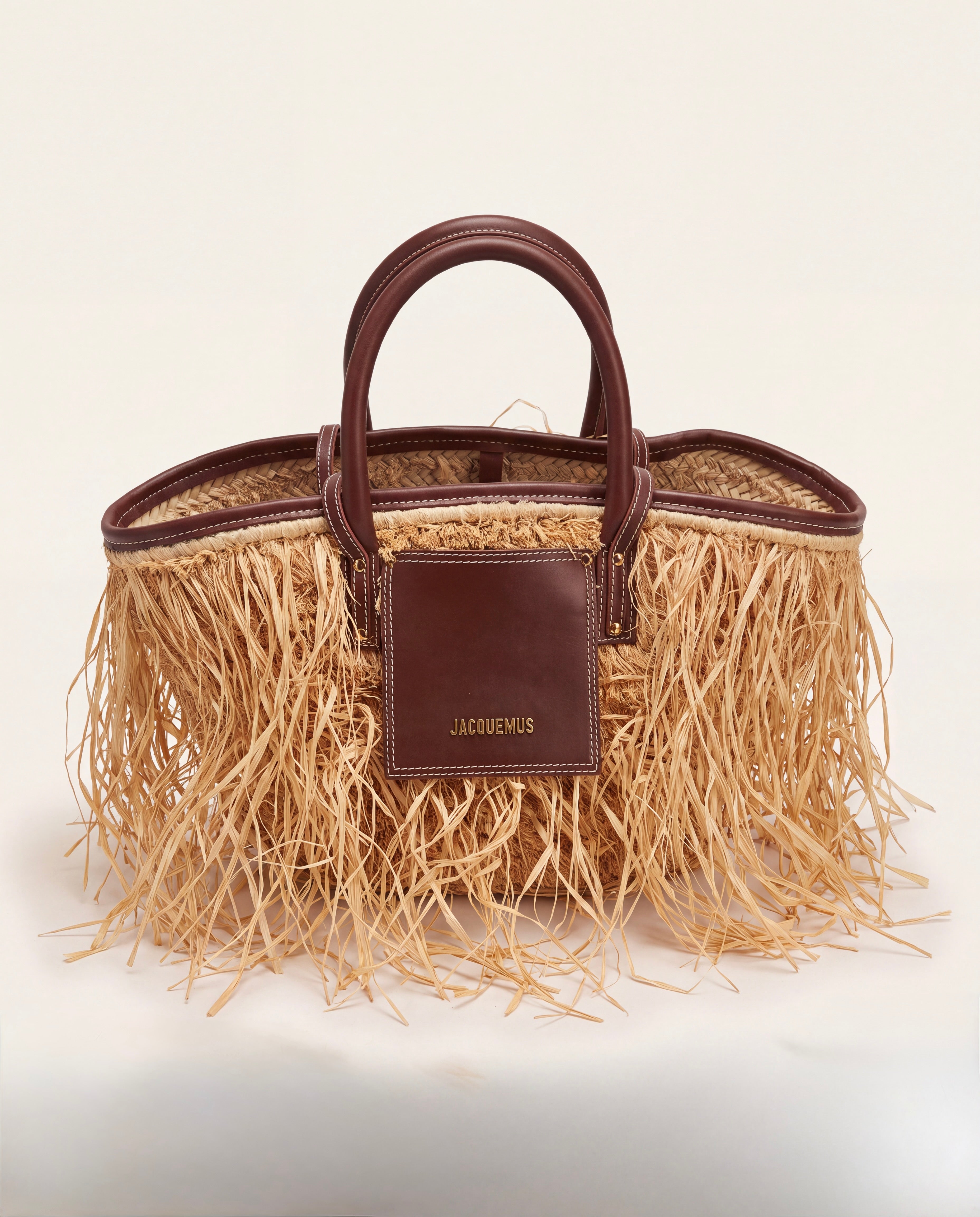 Sac Le Panier Soli raphia frangé cuir marron – Jacquemus