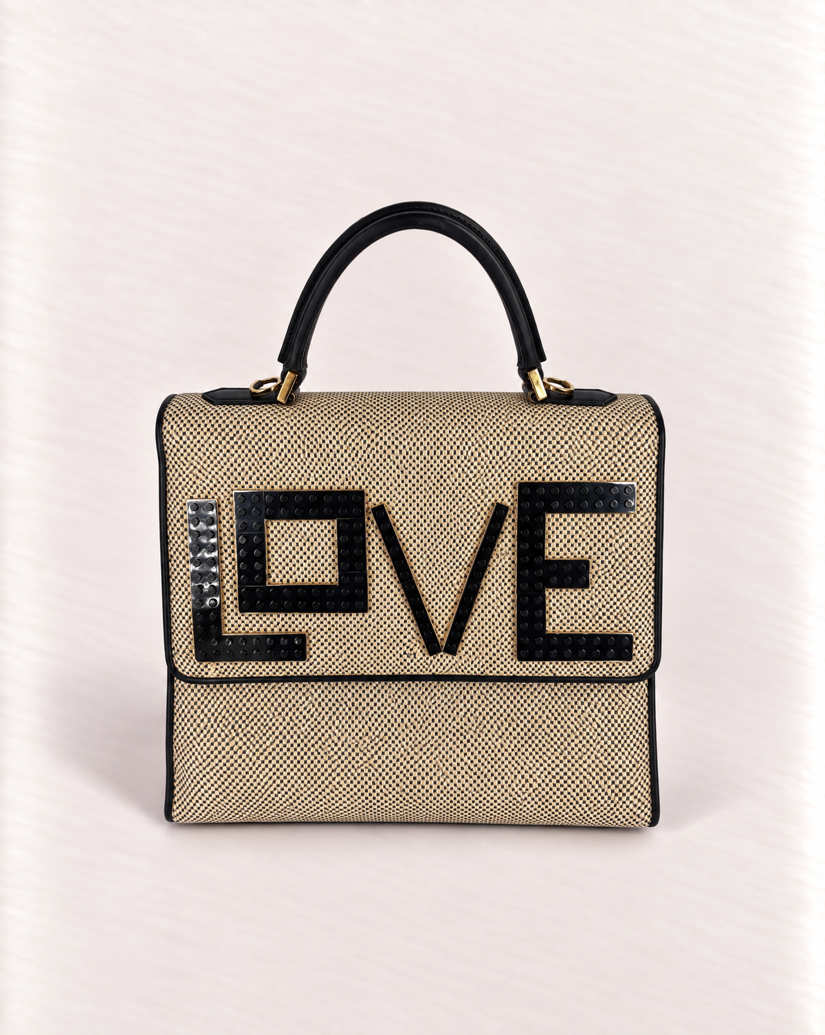 Sac Les Petits Joueurs Alex LOVE raffia et cuir noir-1