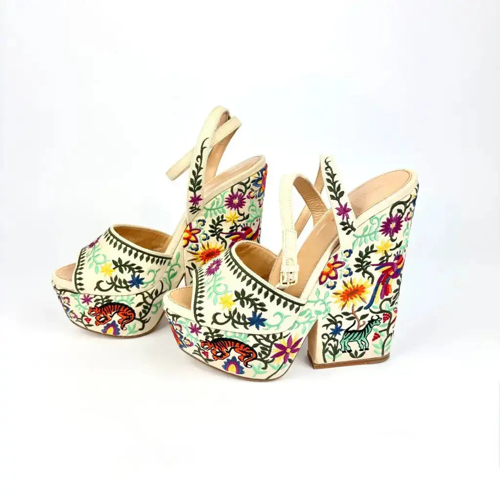 Sandales compensées Sergio Rossi brodées Jungle – Taille 40,5 Sergio Rossi