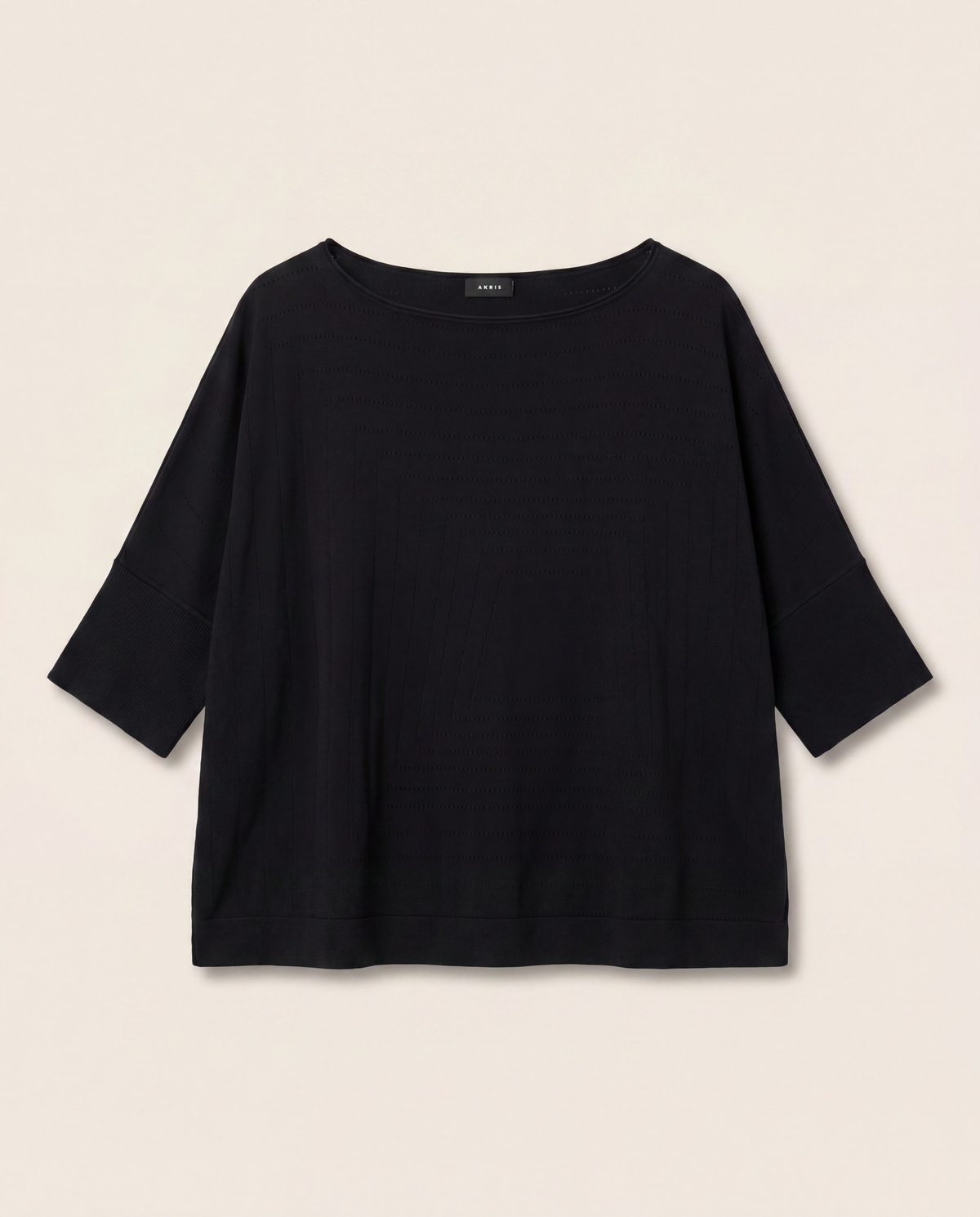 Top Akris col bateau oversize noir ajourées manches courtes – T.36
