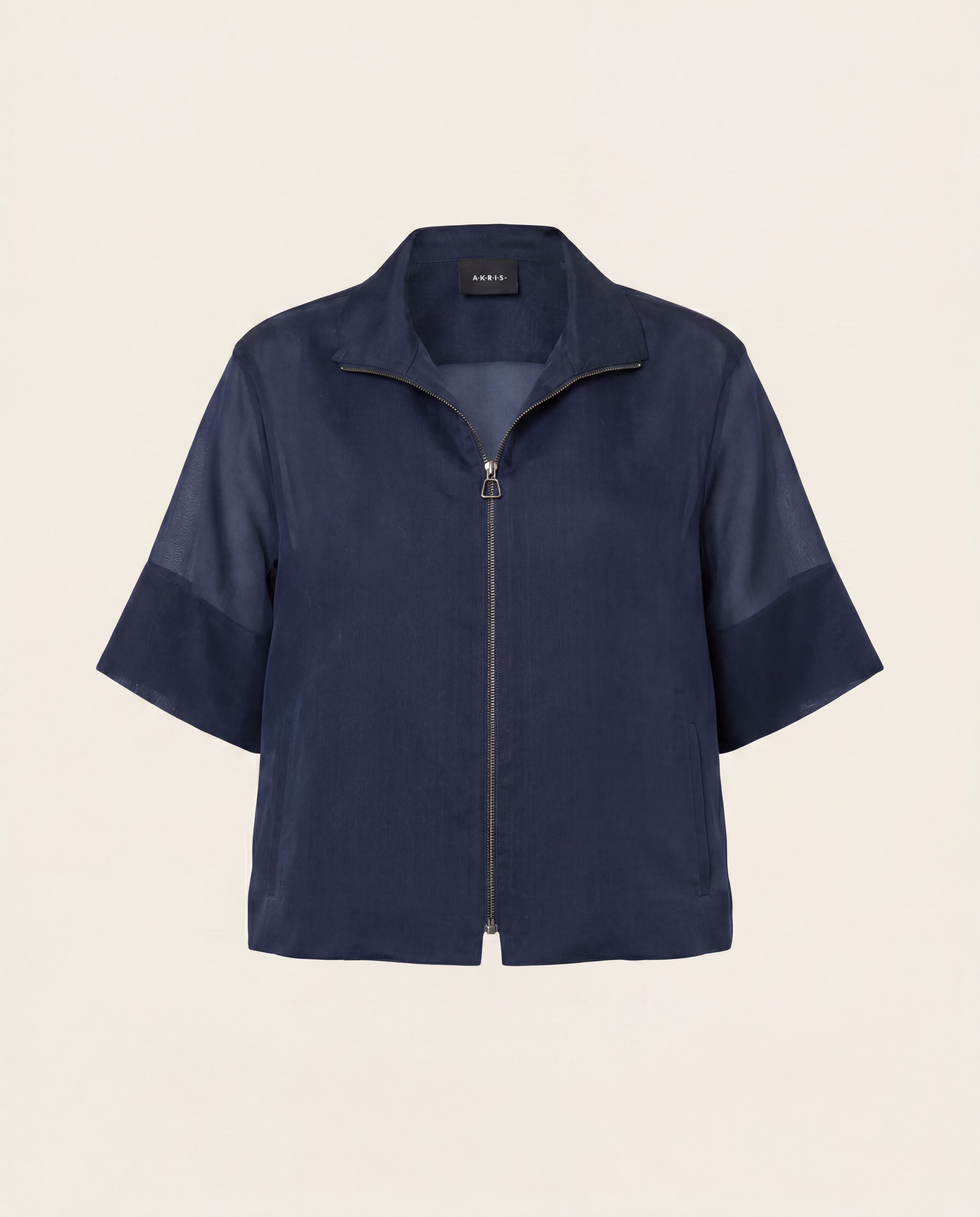 Veste Akris Philia en organza de soie marine – T.40
