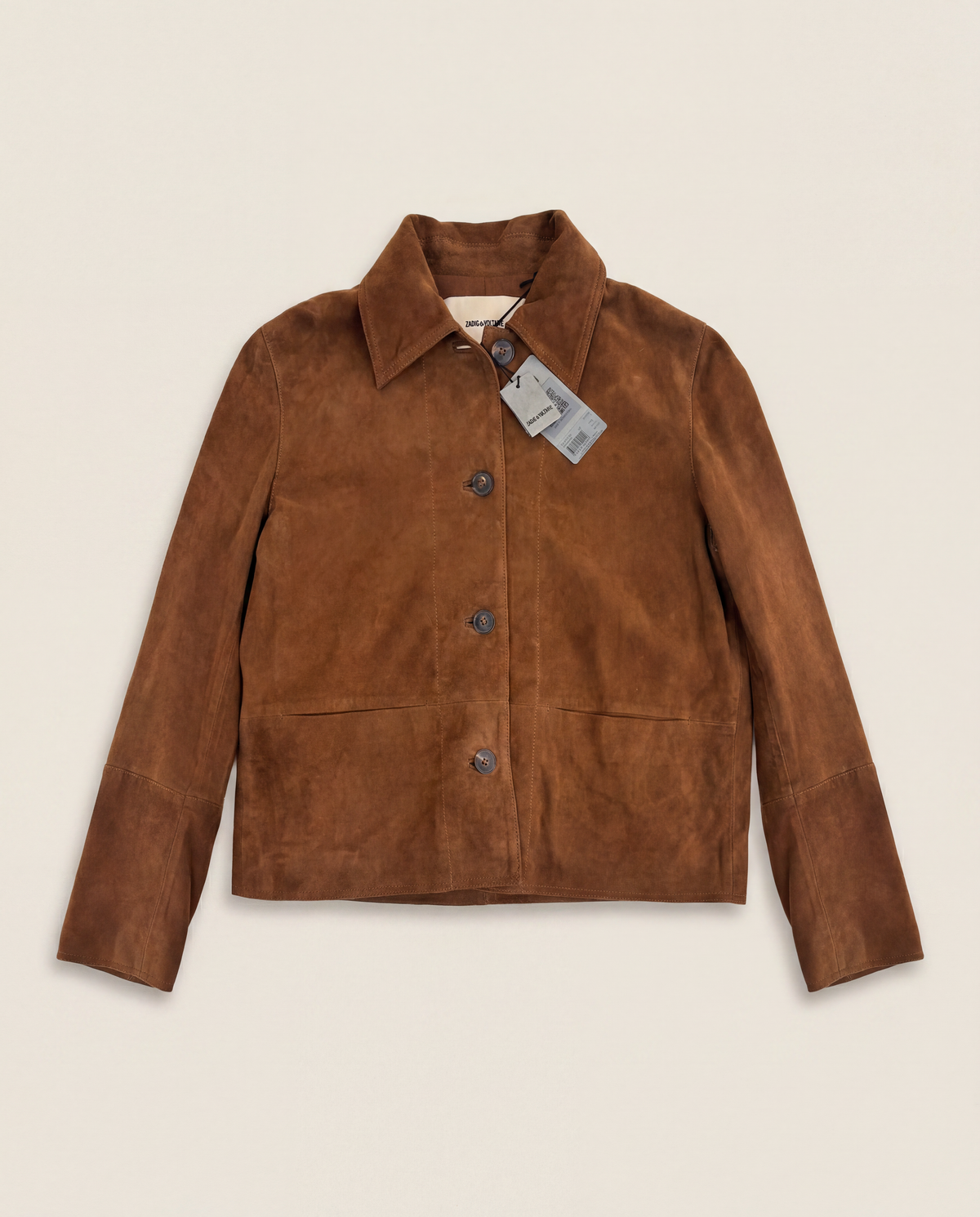 Veste Zadig & Voltaire cuir chèvre velours daim camel logo ailes embossé – T.L
