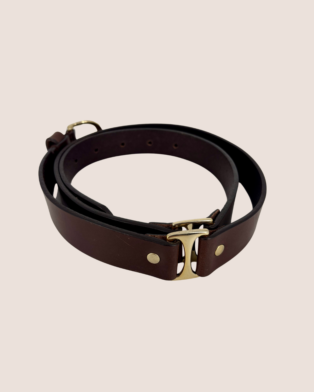 Ceinture Massimo Dutti cuir marron boucle dorée – Taille M