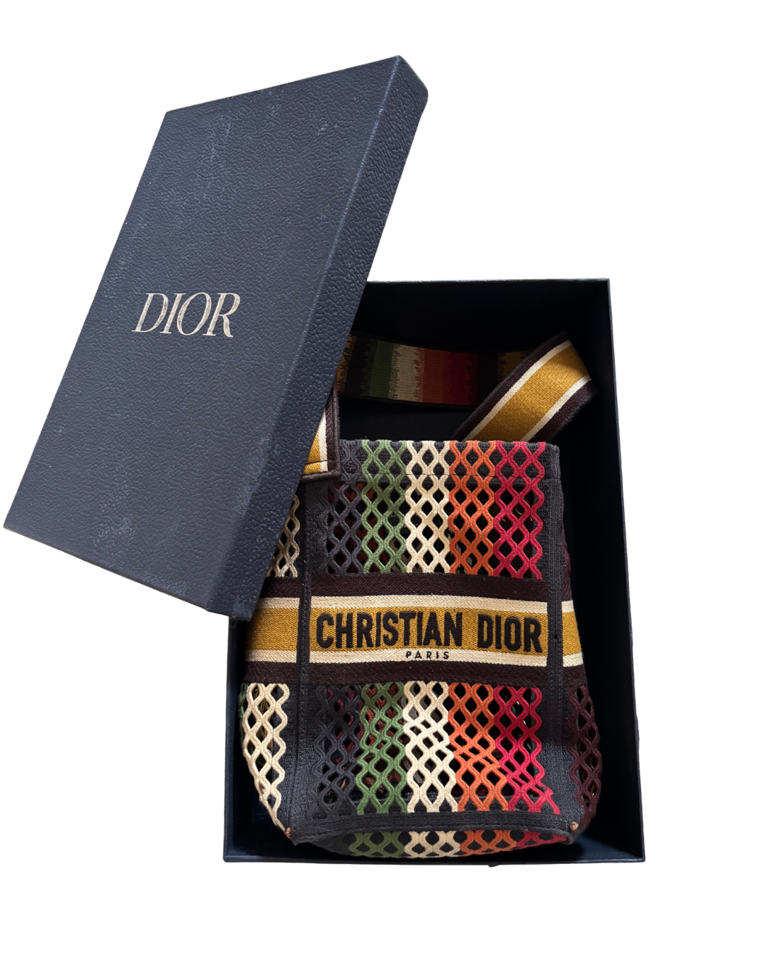 DIOR – Sac cabas crochet ajouré polychrome Christian Dior Paris-7