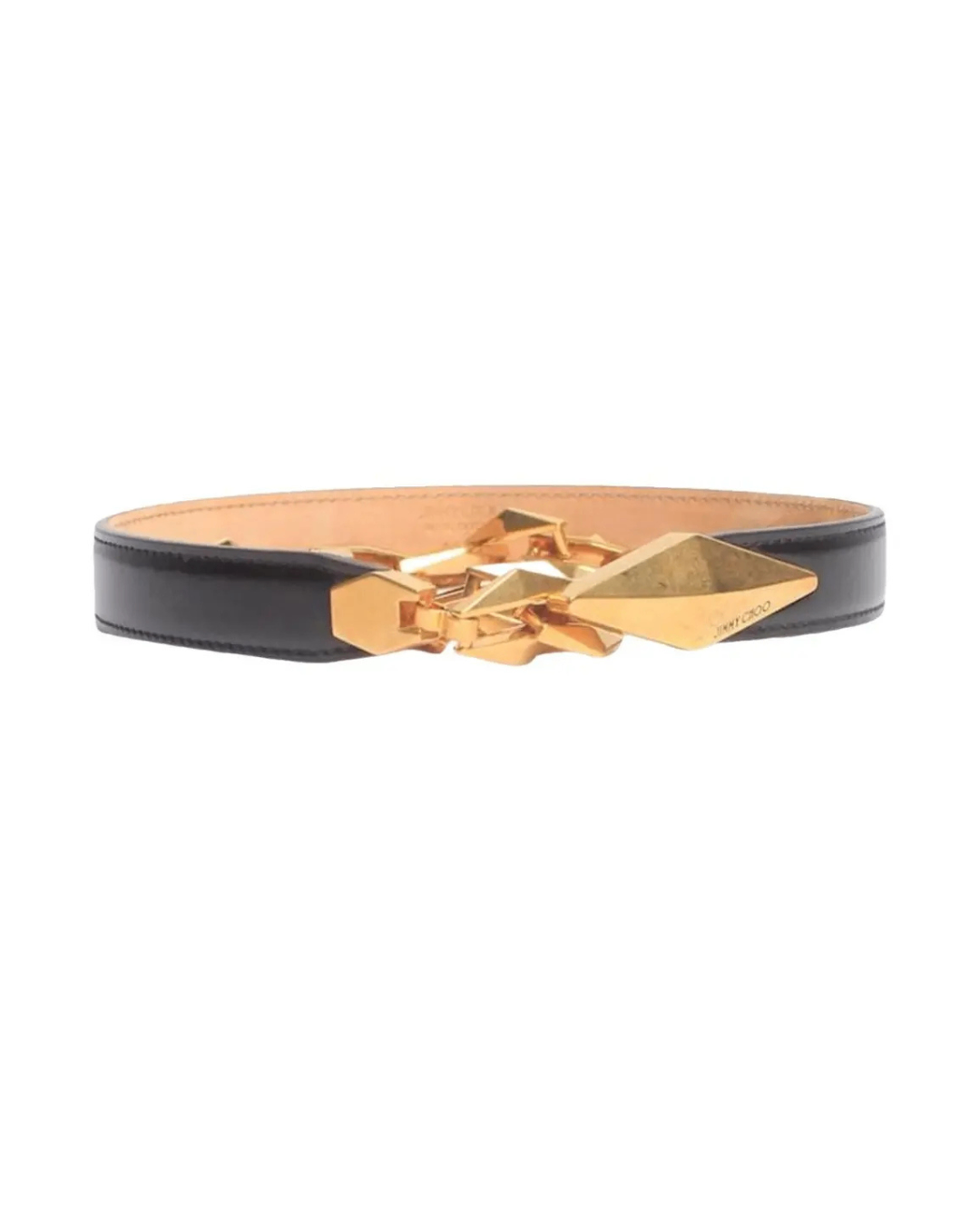 Ceinture Jimmy Choo chaîne dorée maillons diamant cuir noir – M/L