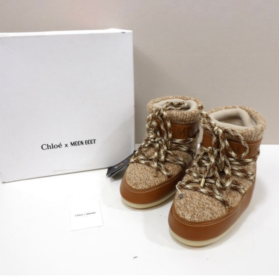 Moon Boot × Chloé – Bottines après-ski cuir marron low – T.39 – Neuves-1
