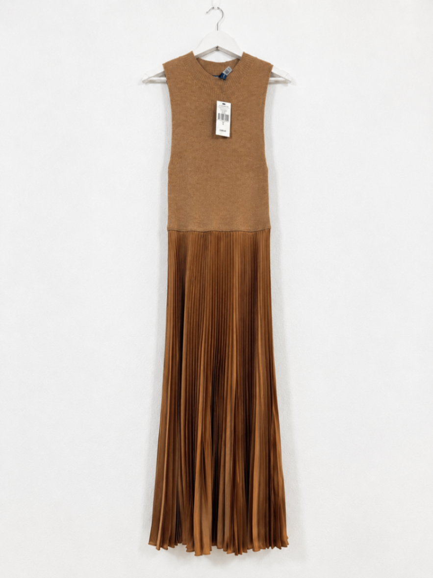 Robe longue en laine mélangée camel plissée – Polo Ralph Lauren – Taille L-2