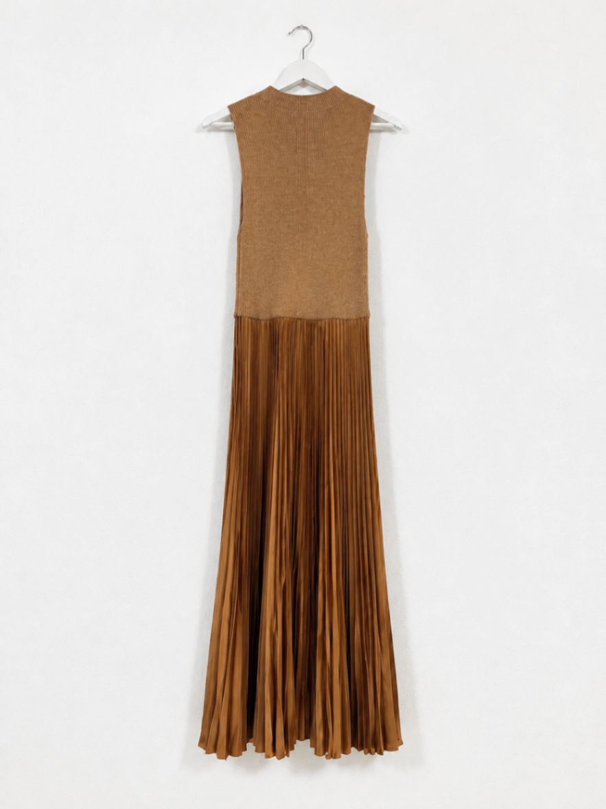 Robe longue en laine mélangée camel plissée – Polo Ralph Lauren – Taille L-3