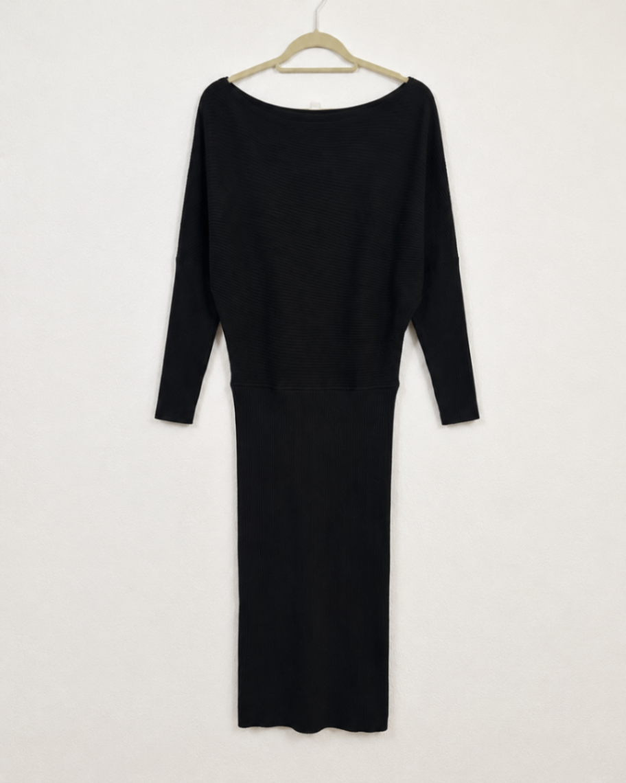Robe en maille côtelée noire à manches chauve-souris – Reiss – Taille M-3