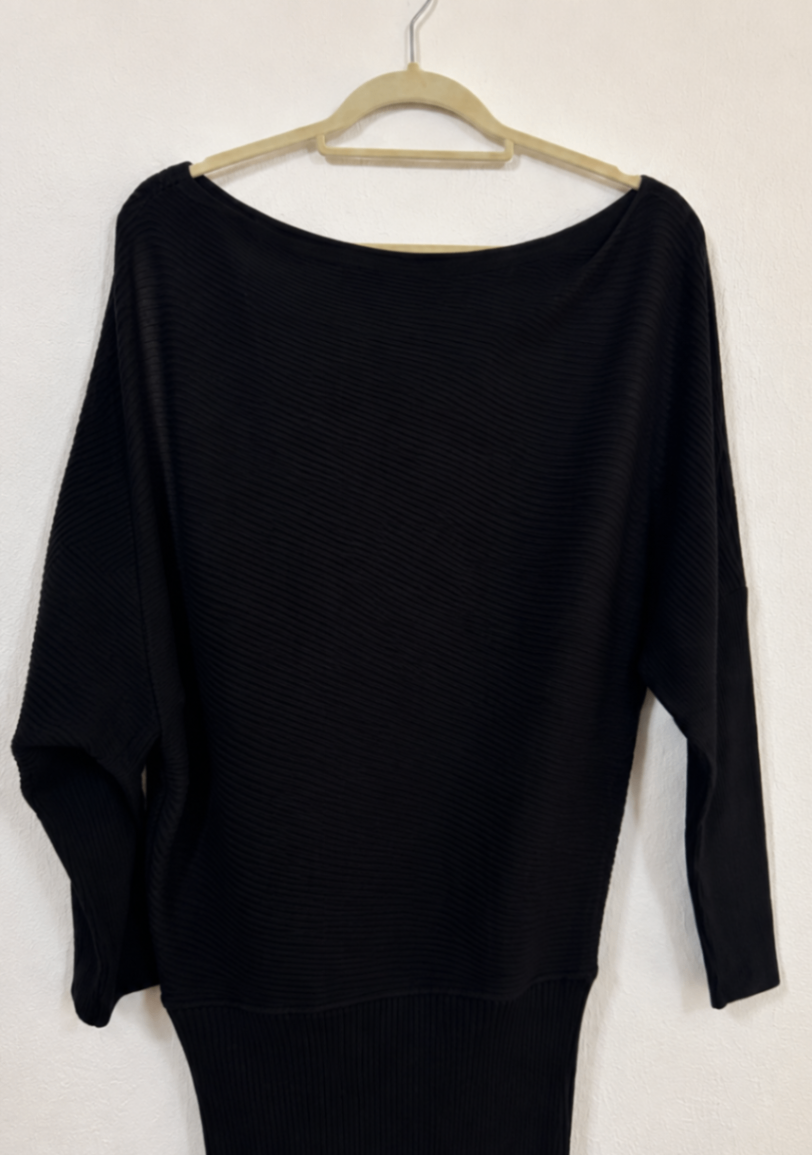 Robe en maille côtelée noire à manches chauve-souris – Reiss – Taille M-2