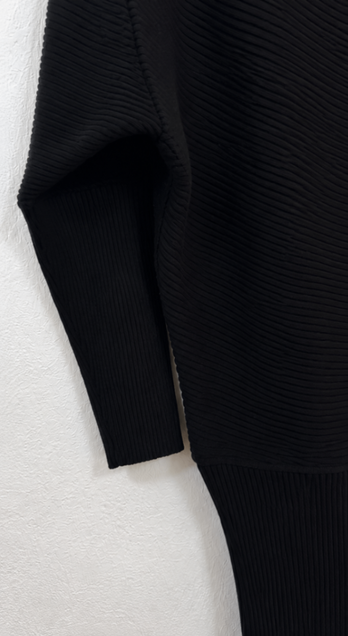 Robe en maille côtelée noire à manches chauve-souris – Reiss – Taille M-7