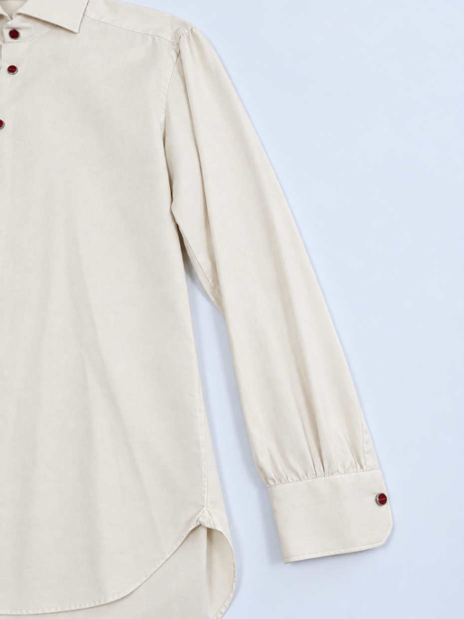 Chemise Kiton sergé de coton crème boutons rouges – Taille XL-3