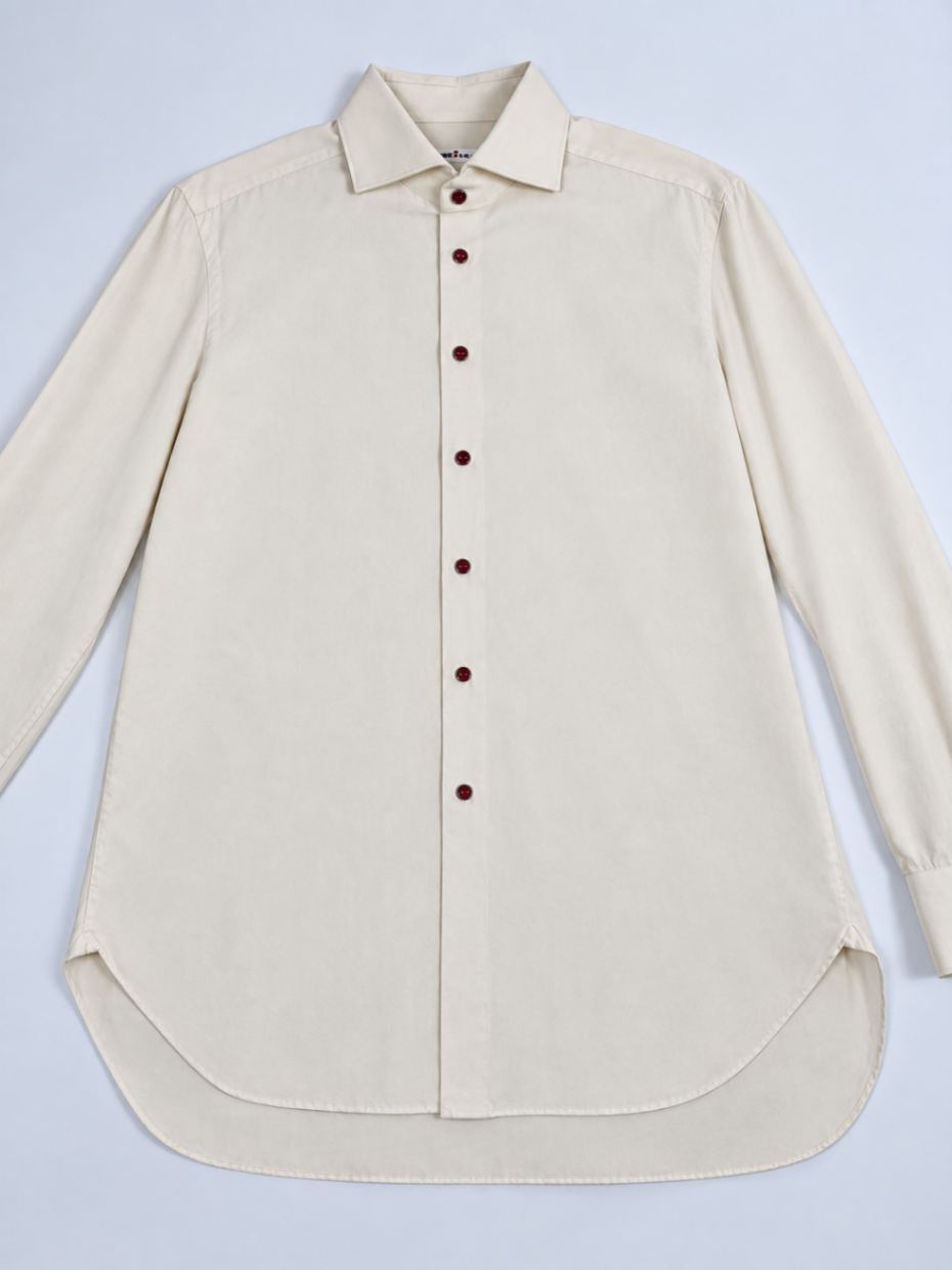 Chemise Kiton sergé de coton crème boutons rouges – Taille XL-4