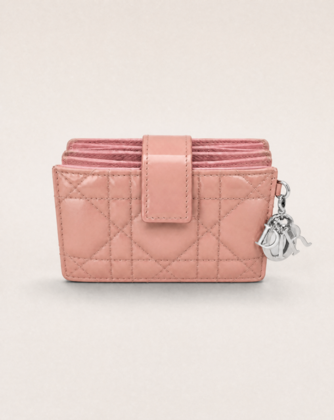 Porte-cartes en cuir verni rose cannage – Christian Dior