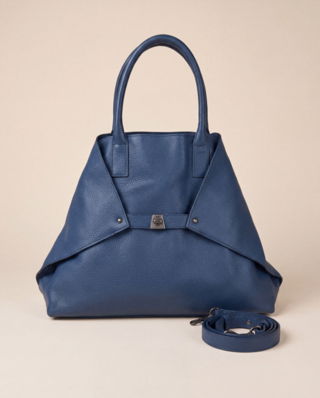 Sac Akris Ai Top Handle Tote cuir Cervo bleu ardoise
