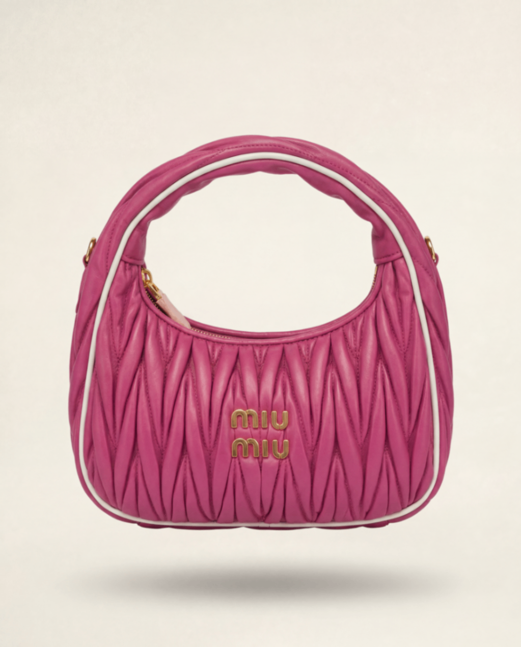 Miu Miu Wander cuir nappa matelassé rose fuchsia bords ivoire – Neuf-1