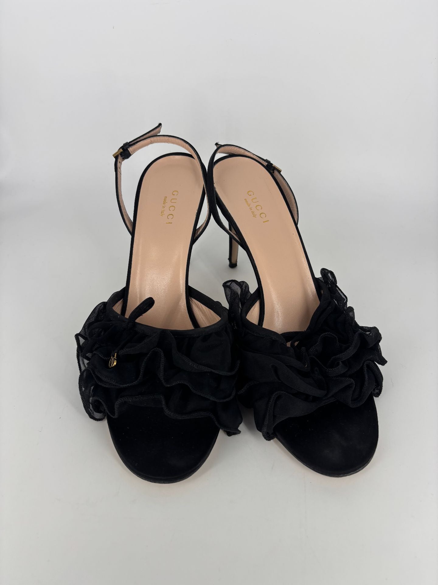 Escarpins satin noir volant tulle – Gucci – T. 39-7