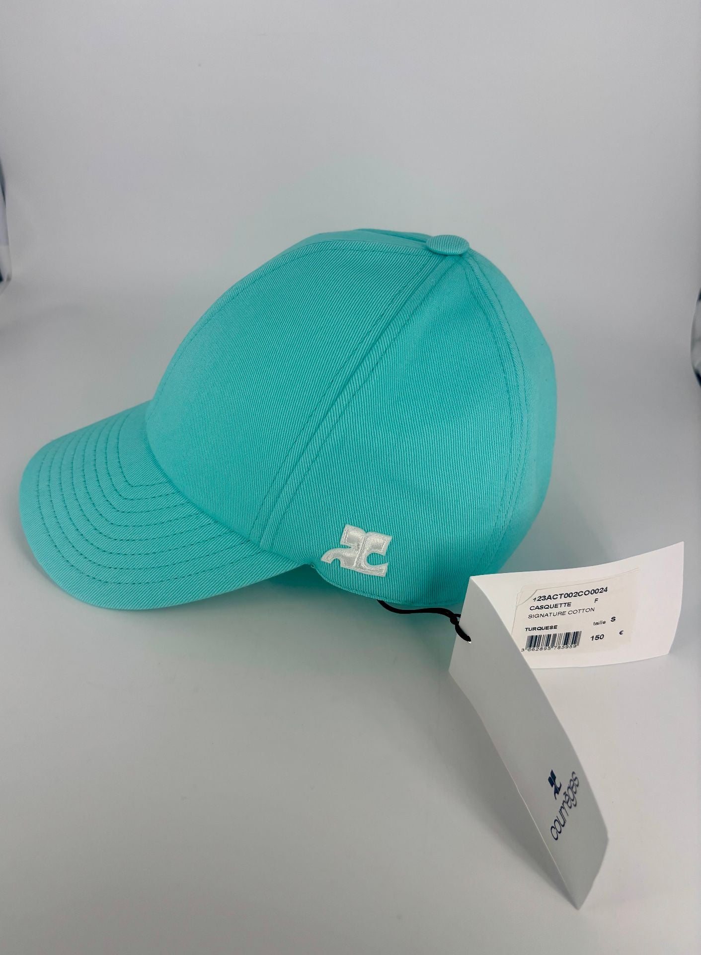 Casquette Courrèges Signature Cotton turquoise – logo AC – T.S – Neuve-2