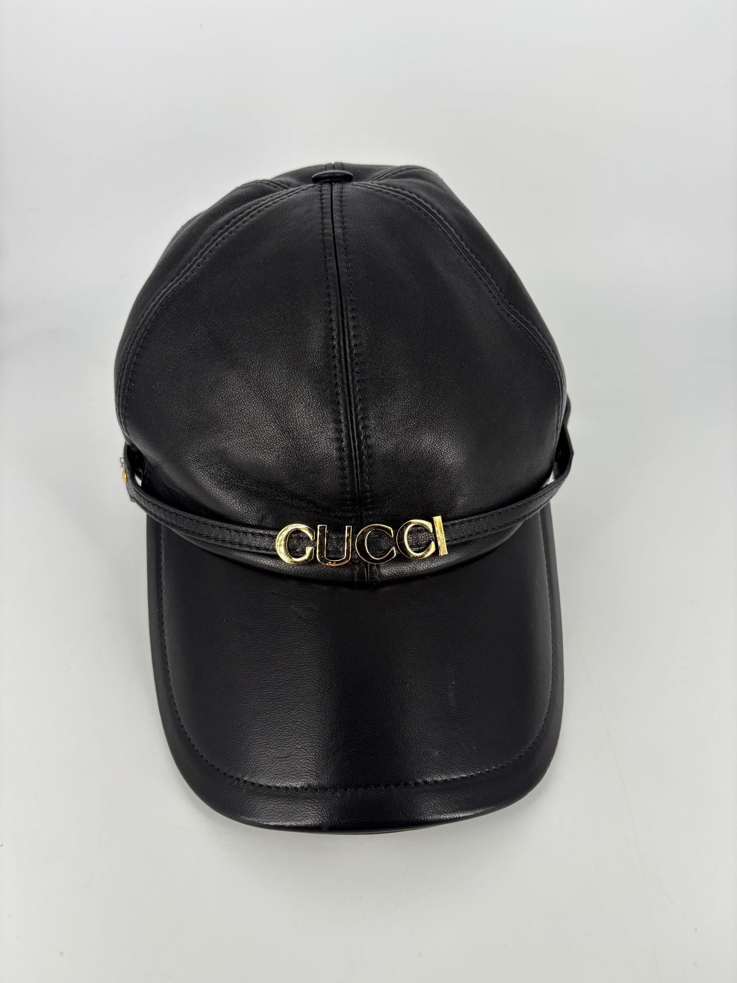 Gucci – Casquette en agneau noir sigle GG doré – T.M-2