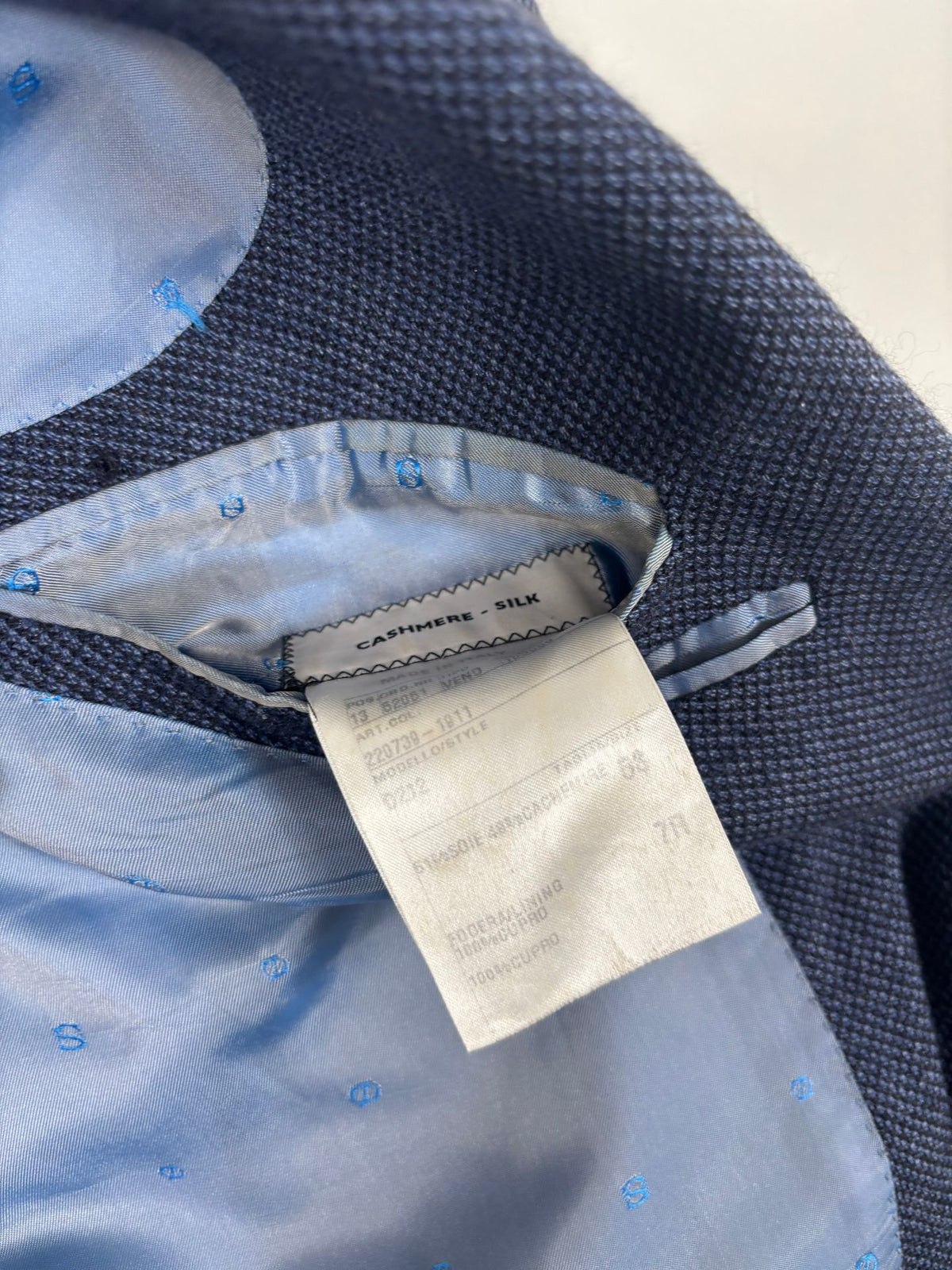 Blazer Francesco Smalto cachemire soie bleu marine chiné – Taille 56-3