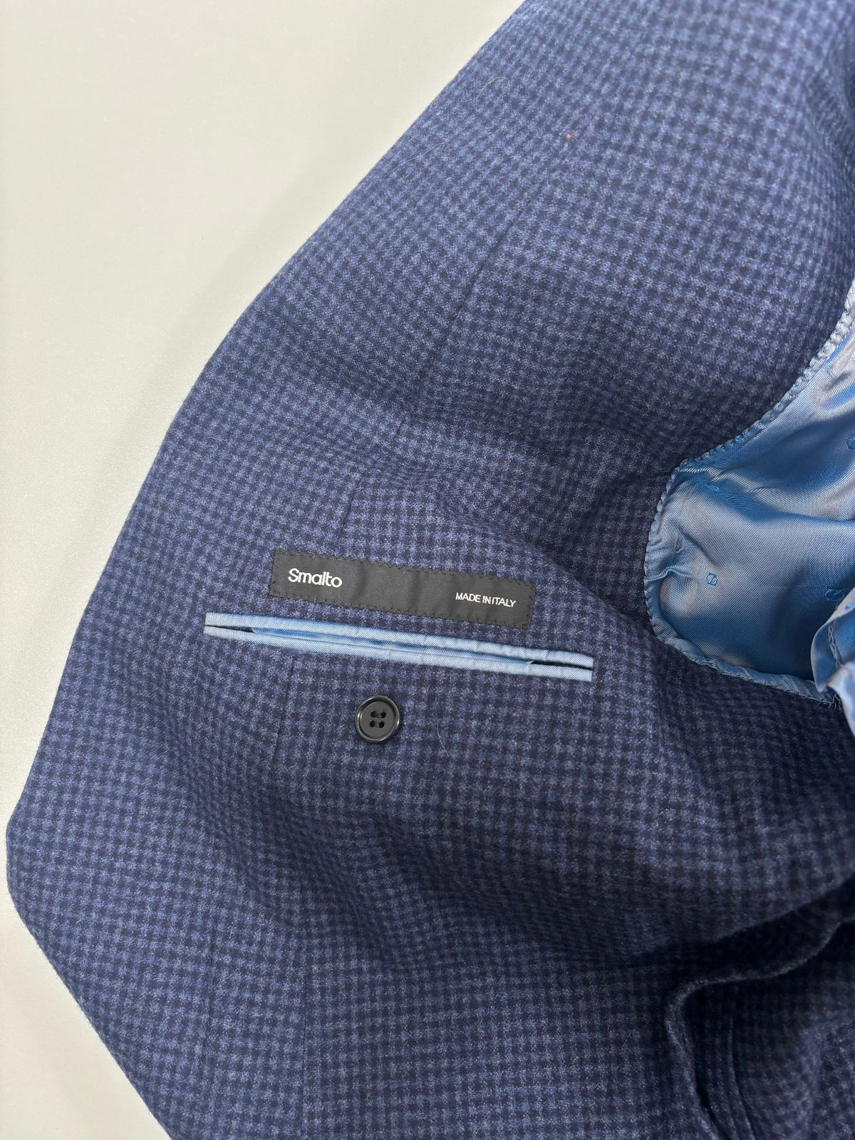 Blazer Smalto cachemire soie vichy bleu chiné – Taille 56-2