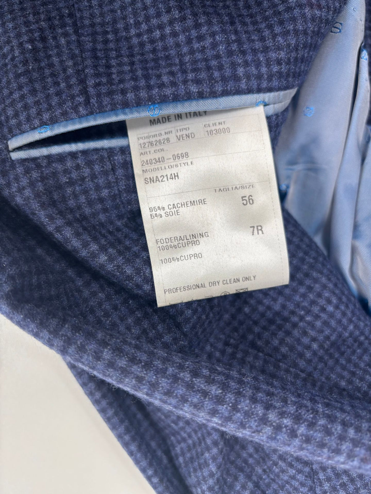 Blazer Smalto cachemire soie vichy bleu chiné – Taille 56-3