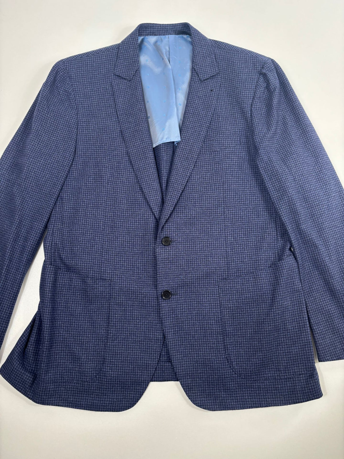 Blazer Smalto cachemire soie vichy bleu chiné – Taille 56-4