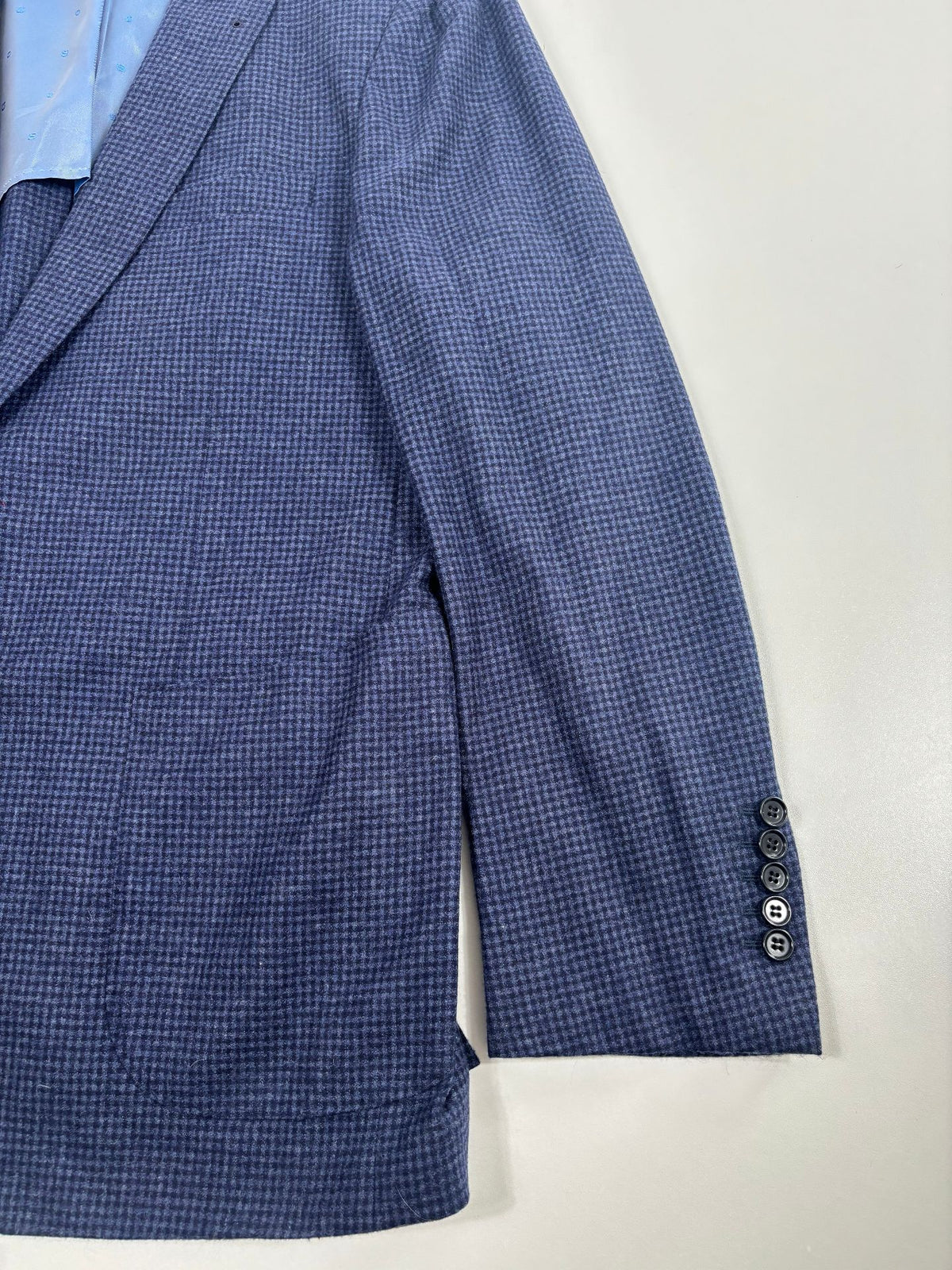 Blazer Smalto cachemire soie vichy bleu chiné – Taille 56-5