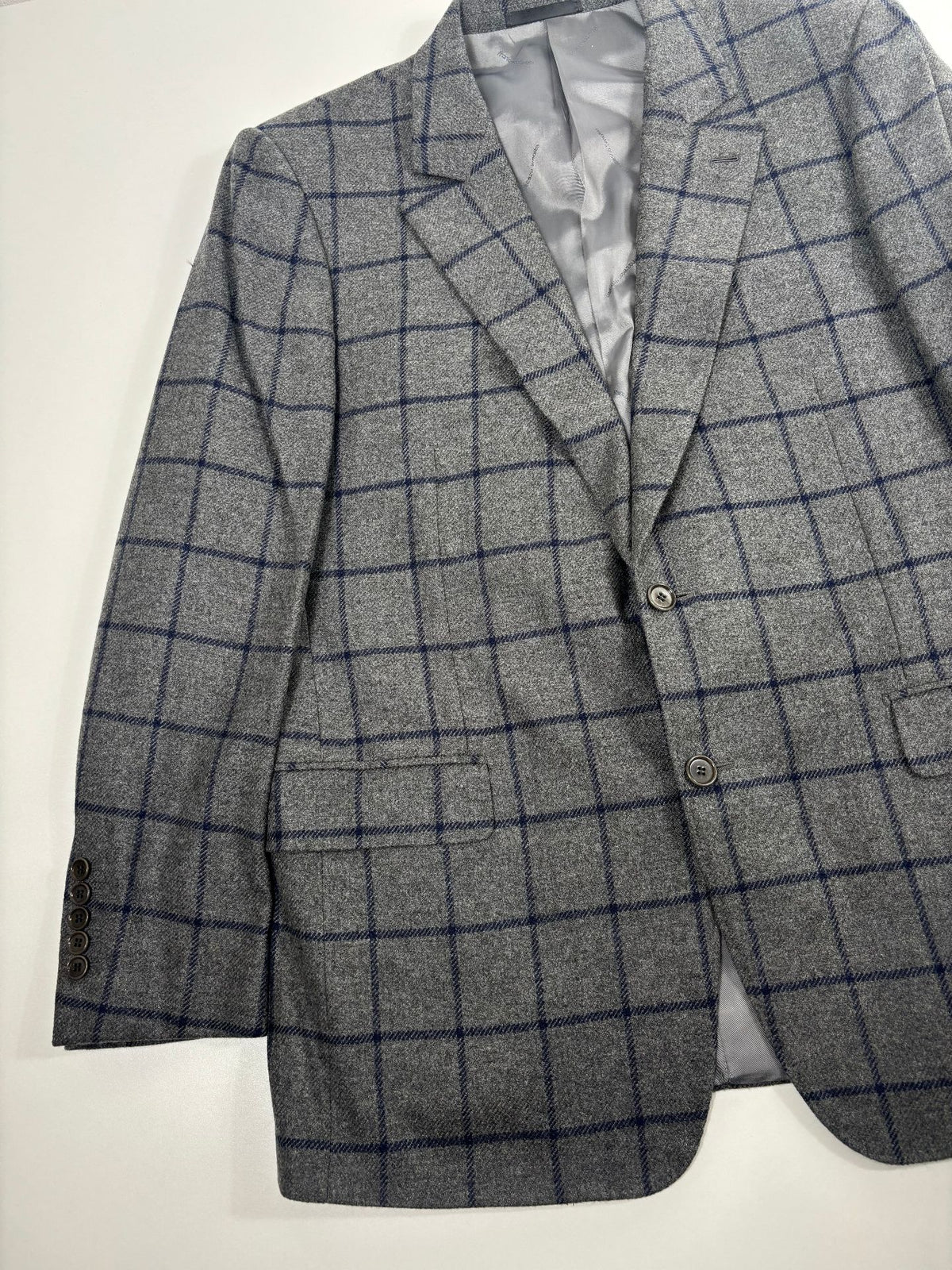 Blazer Francesco Smalto pure cachemire vichy gris bleu marine – Taille 56-3
