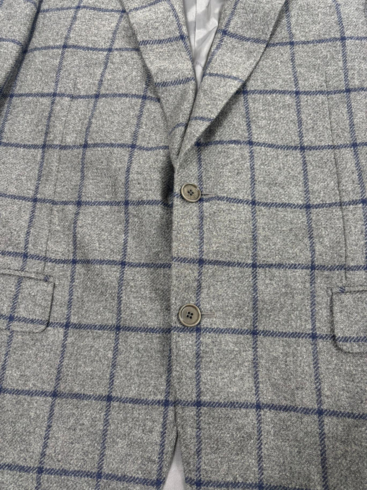 Blazer Francesco Smalto pure cachemire vichy gris bleu marine – Taille 56-5