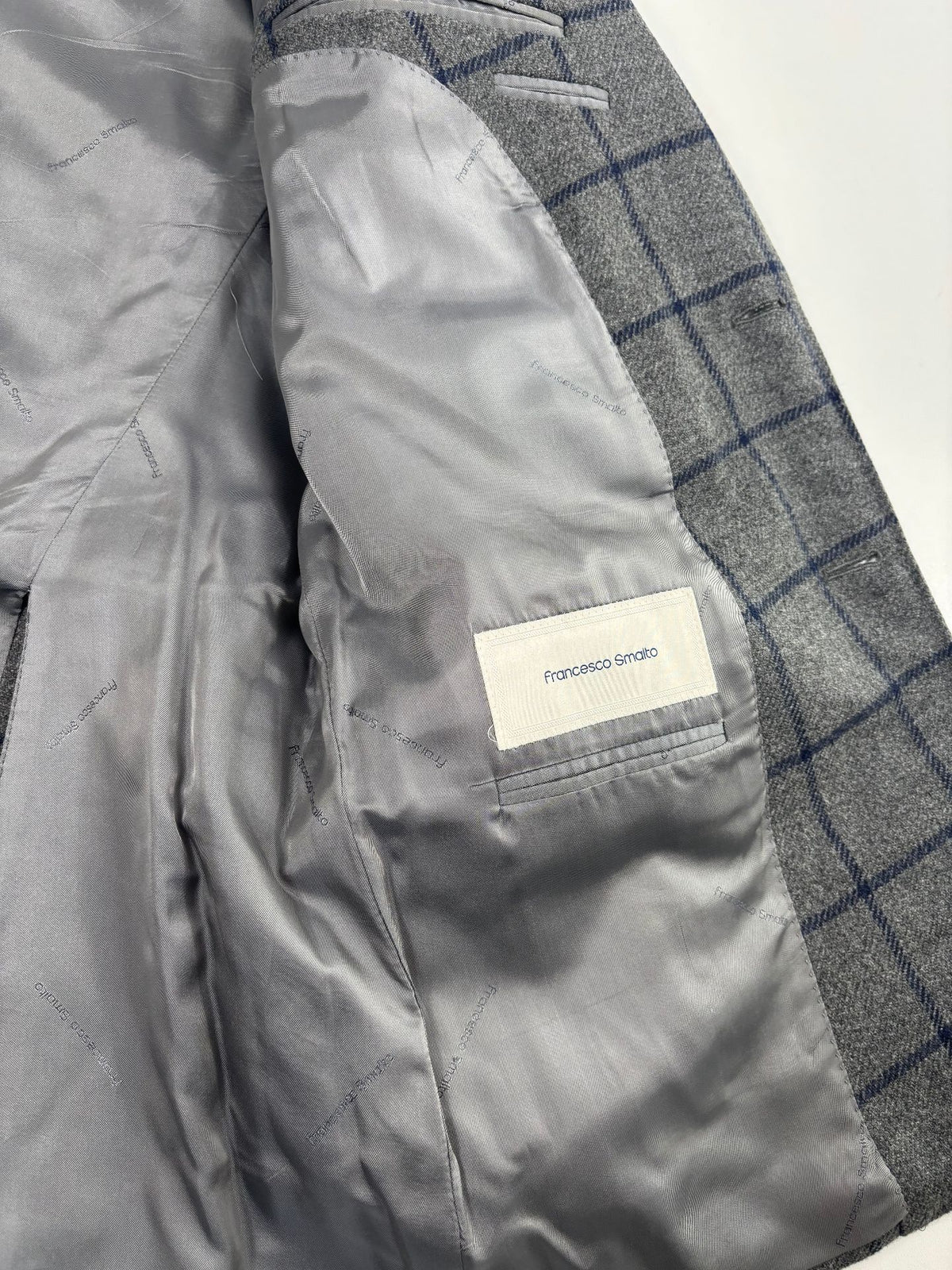 Blazer Francesco Smalto pure cachemire vichy gris bleu marine – Taille 56-6