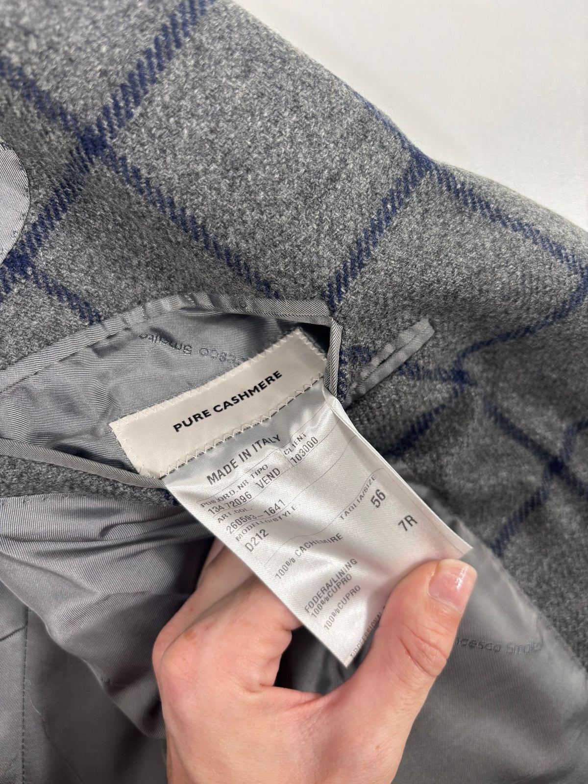 Blazer Francesco Smalto pure cachemire vichy gris bleu marine – Taille 56-7