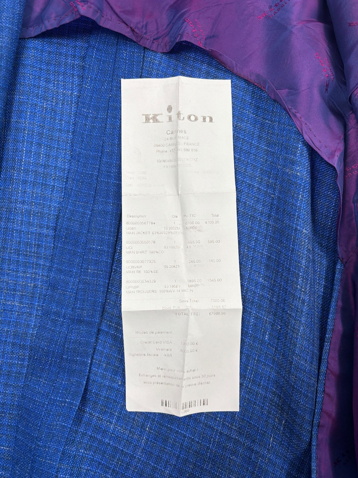 Blazer Kiton Napoli cachemire soie lin bleu chiné – Taille 60-12