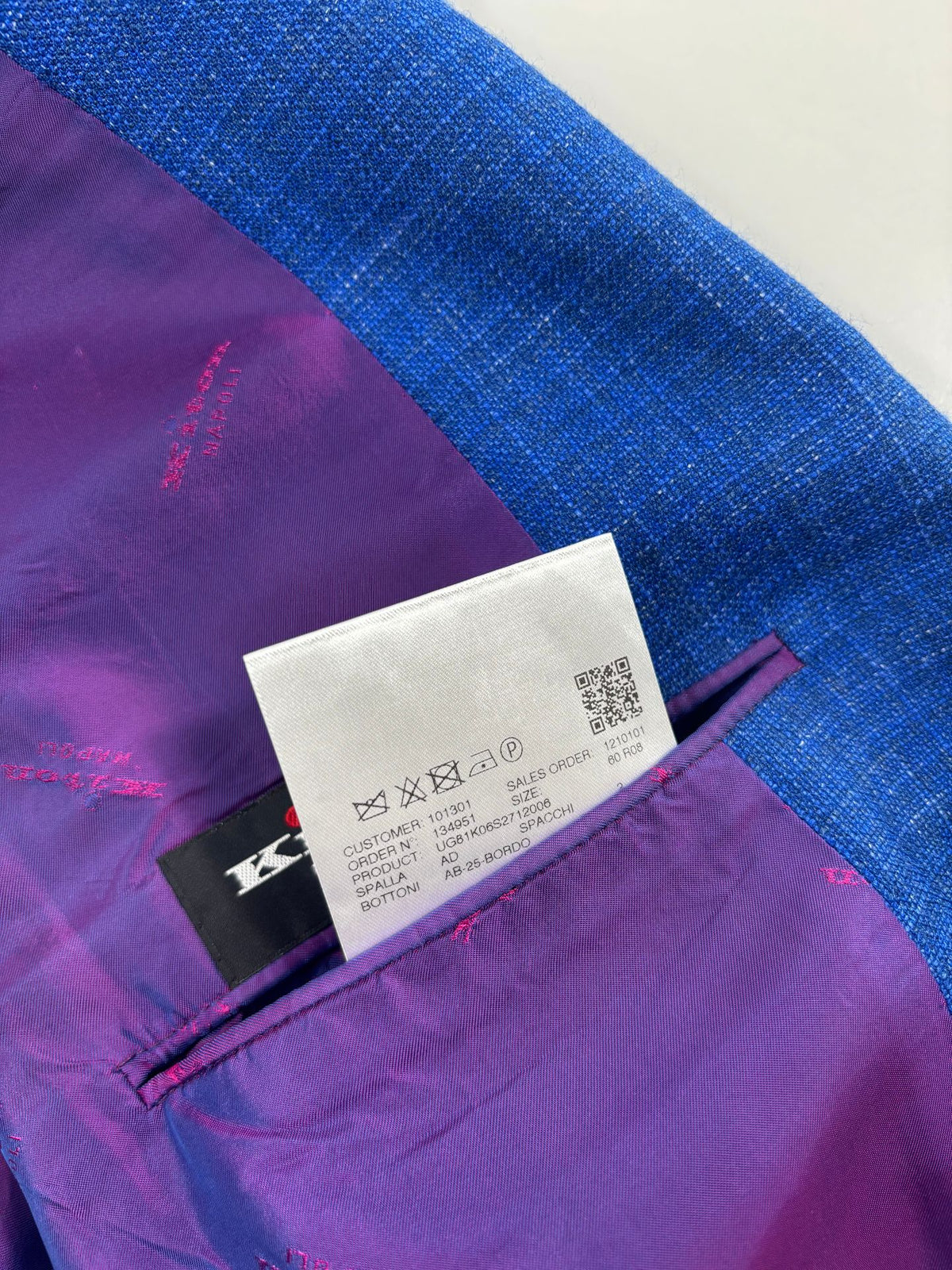 Blazer Kiton Napoli cachemire soie lin bleu chiné – Taille 60-5