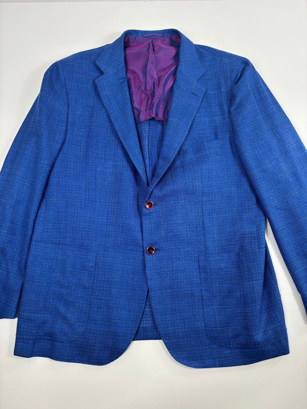 Blazer Kiton Napoli cachemire soie lin bleu chiné – Taille 60-9