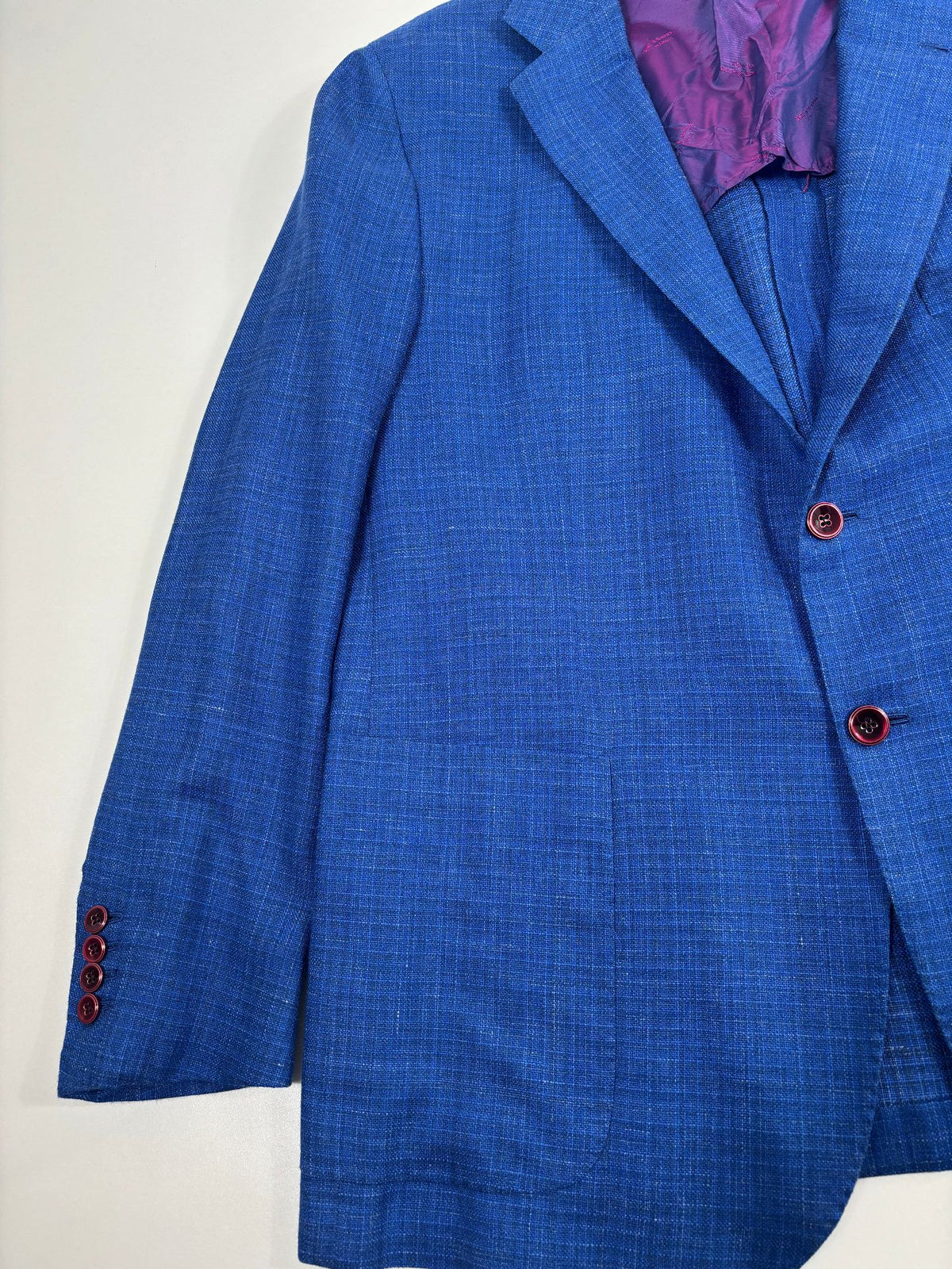 Blazer Kiton Napoli cachemire soie lin bleu chiné – Taille 60-2