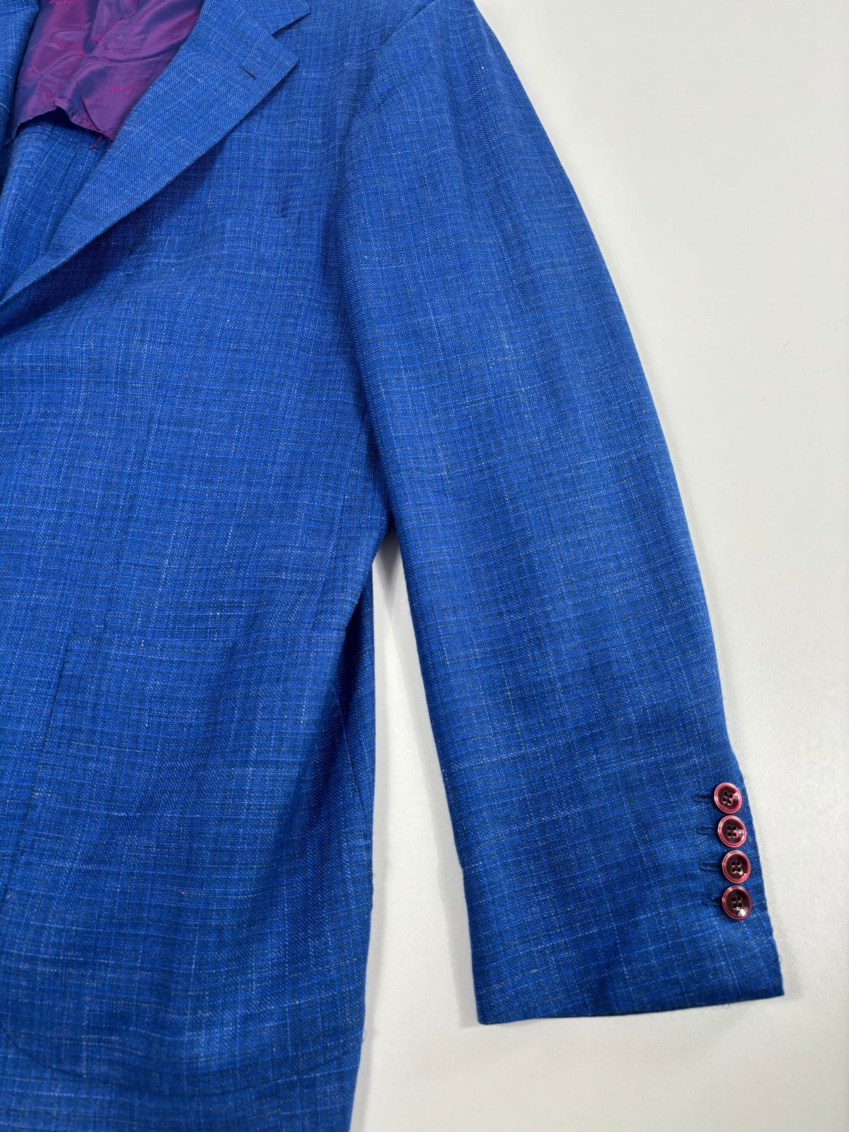 Blazer Kiton Napoli cachemire soie lin bleu chiné – Taille 60-11