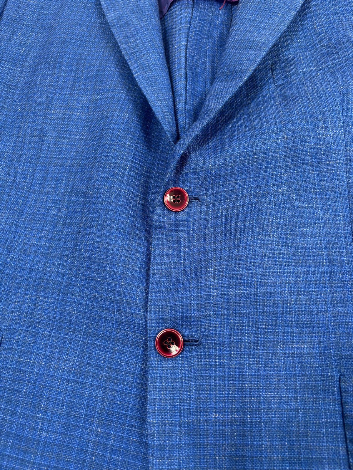 Blazer Kiton Napoli cachemire soie lin bleu chiné – Taille 60-8
