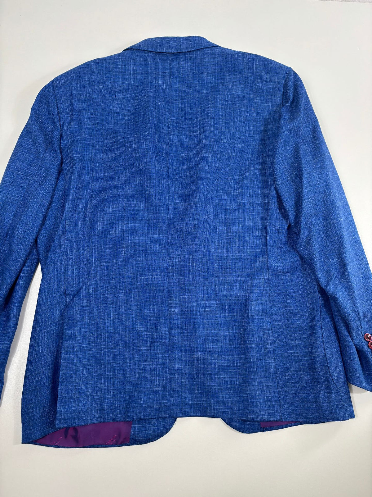 Blazer Kiton Napoli cachemire soie lin bleu chiné – Taille 60-7
