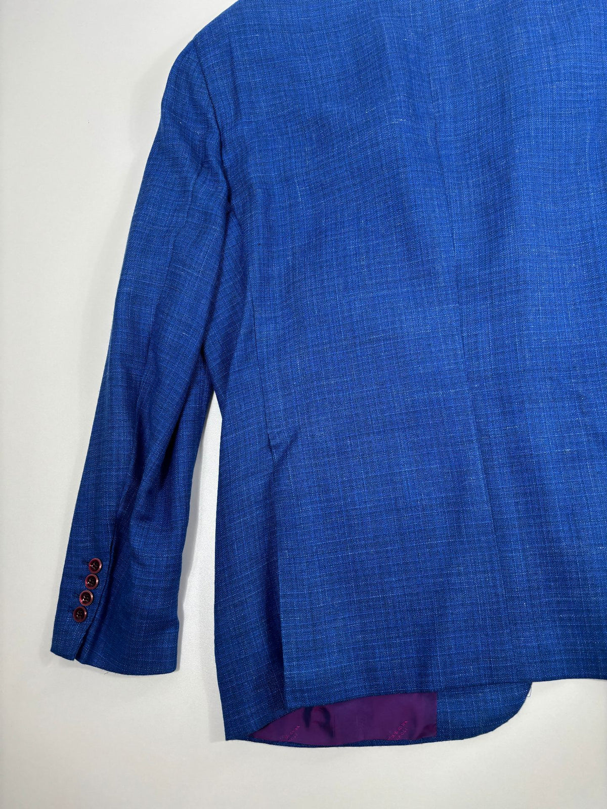 Blazer Kiton Napoli cachemire soie lin bleu chiné – Taille 60-6