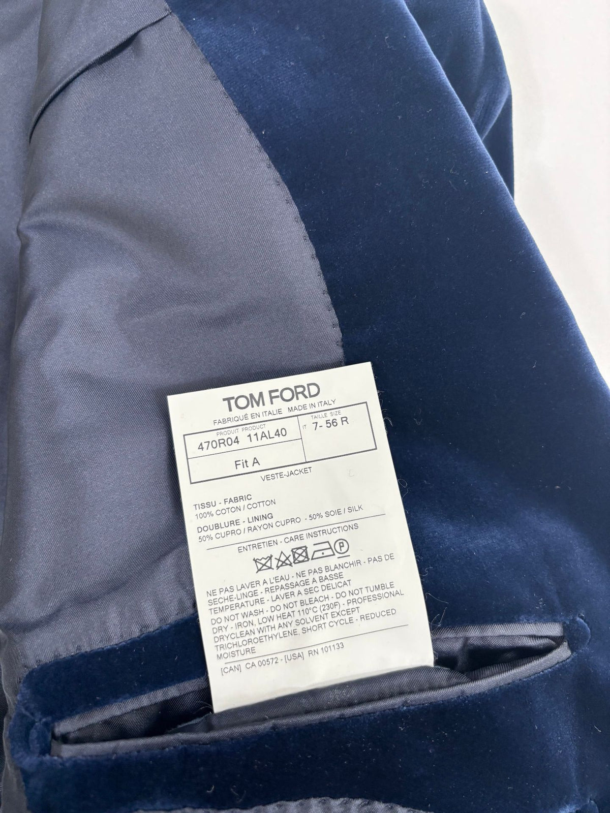 Veste blazer velours coton bleu marine – Tom Ford – Taille FR 46-8
