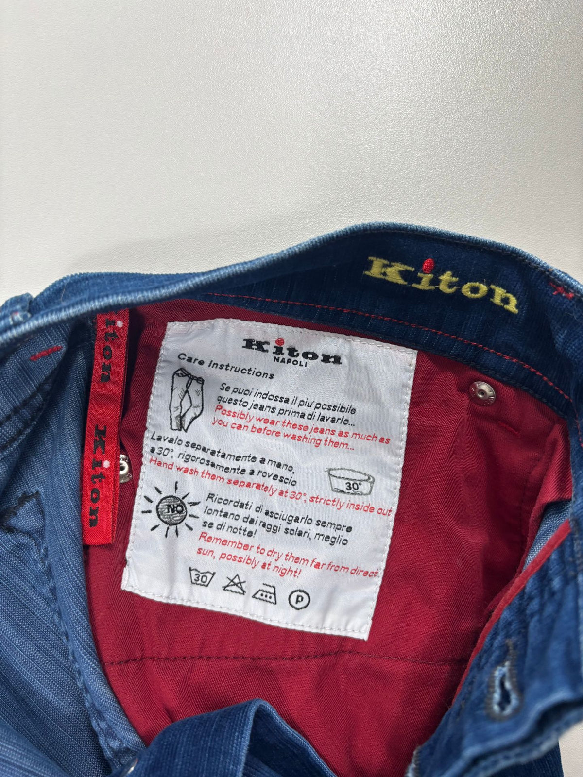 Pantalon cinq poches Kiton velours côtelé bleu indigo – Taille FR 48-3