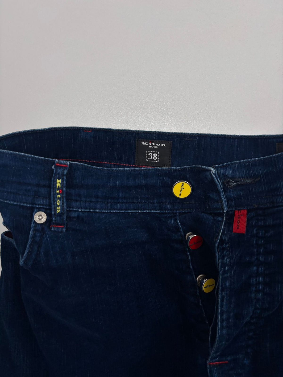 Pantalon cinq poches Kiton velours côtelé bleu indigo – Taille FR 48-4