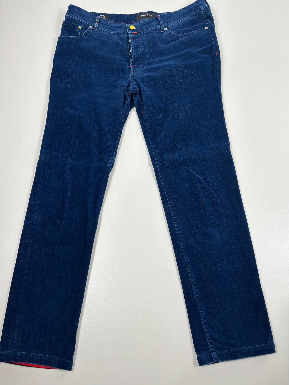 Pantalon cinq poches Kiton velours côtelé bleu indigo – Taille FR 48-5