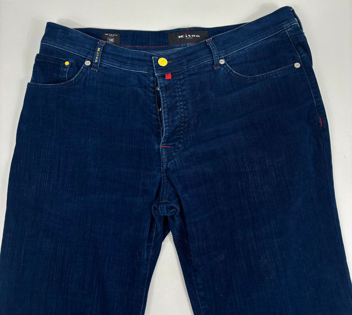 Pantalon cinq poches Kiton velours côtelé bleu indigo – Taille FR 48-7