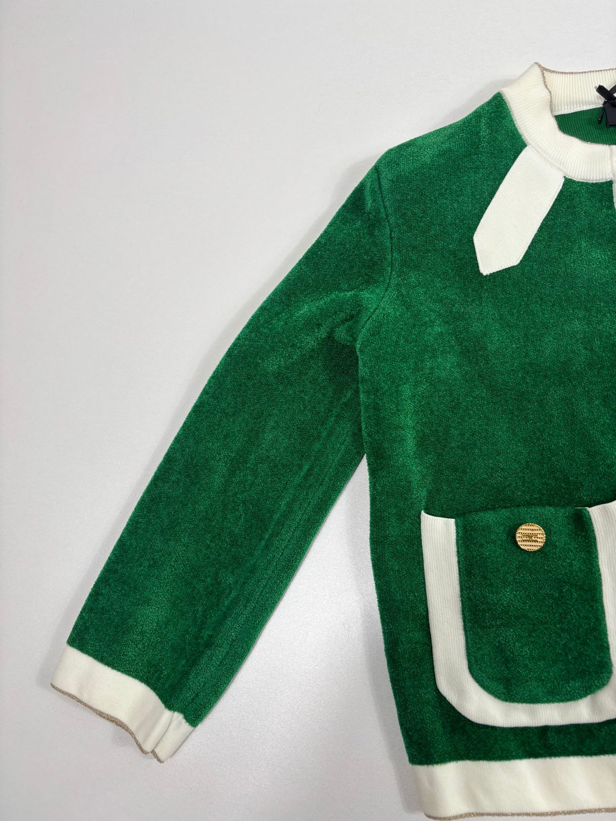 Cardigan Elisabetta Franchi maille éponge verte nœud ivoire – Neuf – Taille 34/36-3