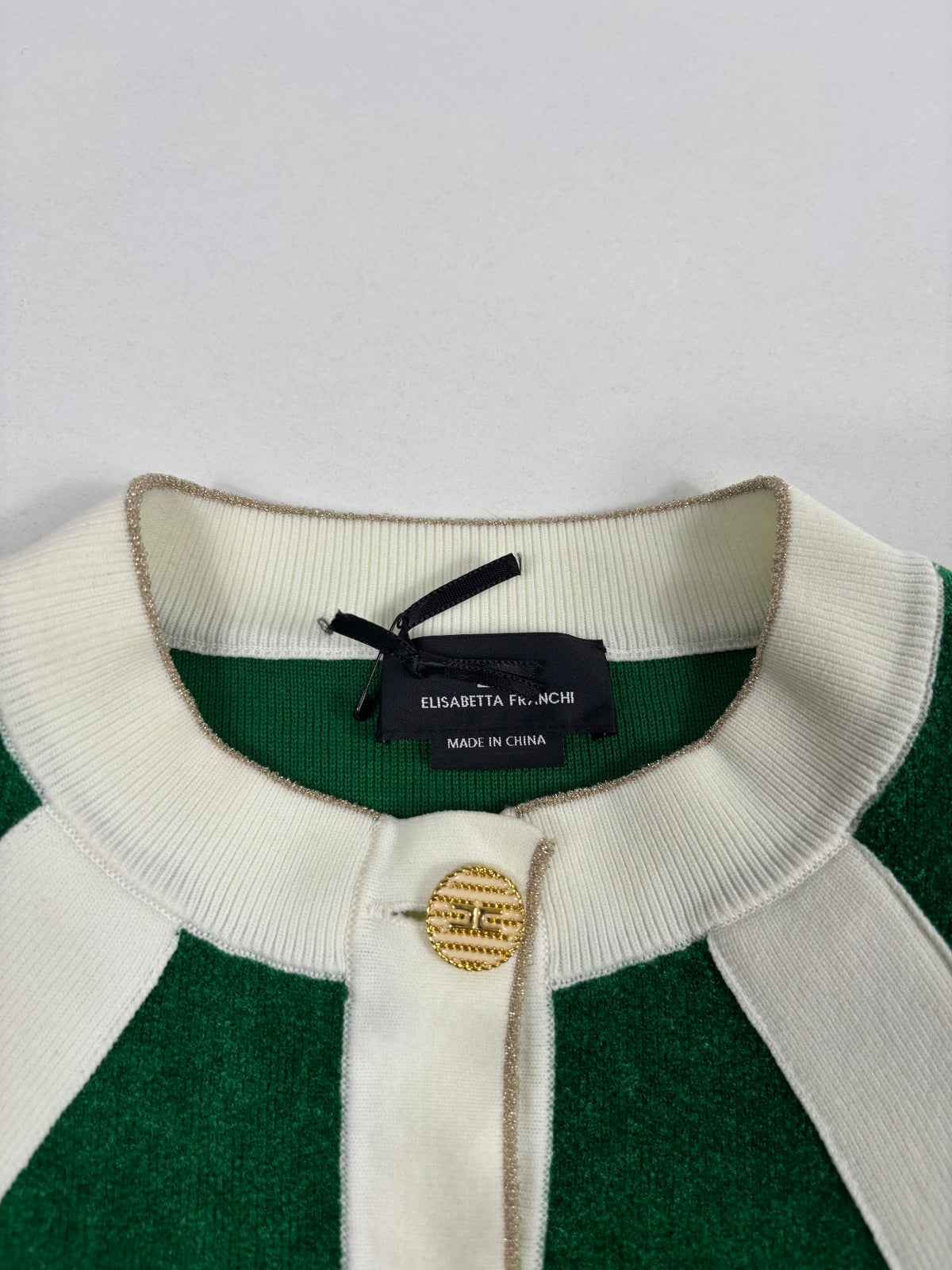 Cardigan Elisabetta Franchi maille éponge verte nœud ivoire – Neuf – Taille 34/36-4