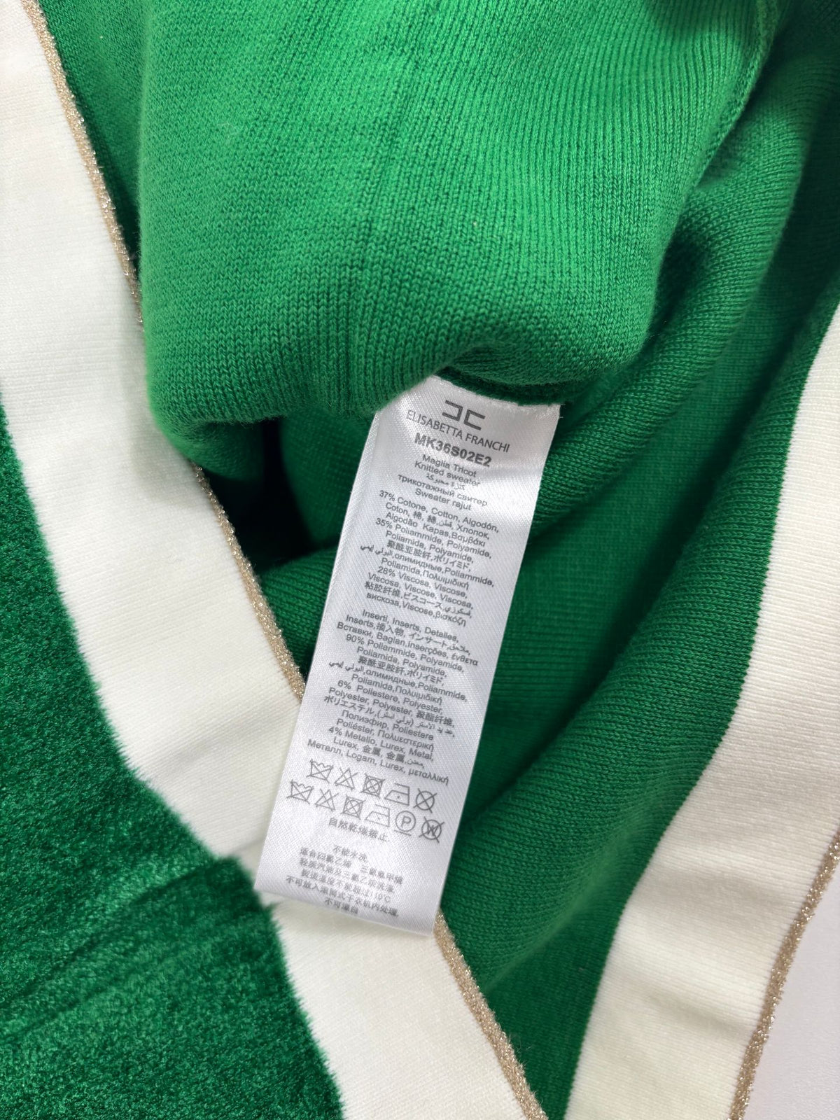 Cardigan Elisabetta Franchi maille éponge verte nœud ivoire – Neuf – Taille 34/36-7