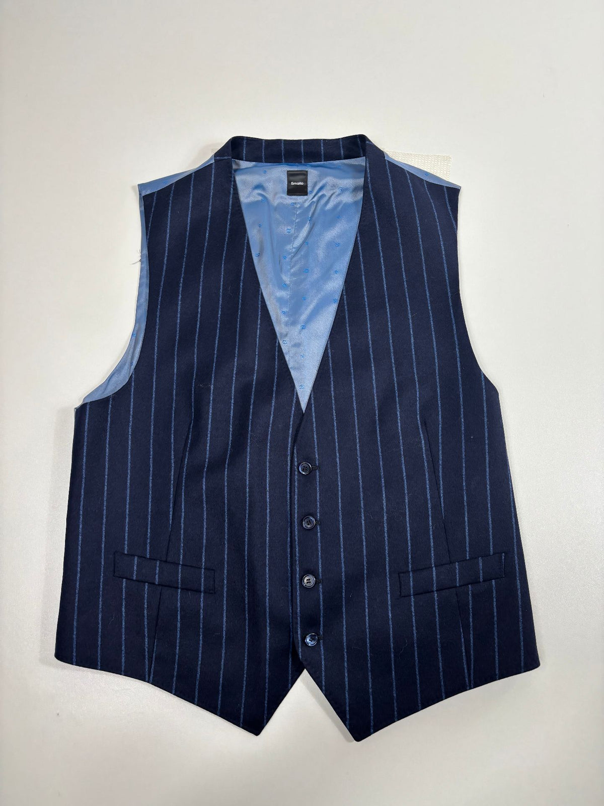 Costume trois pièces Smalto laine et cachemire rayé bleu marine – Taille 56-11