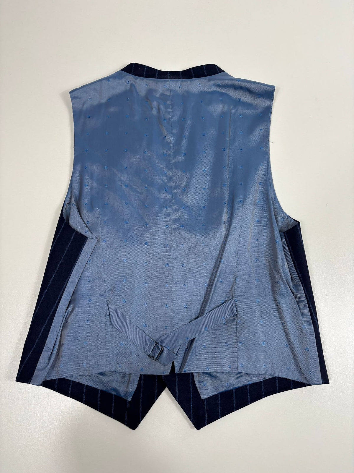 Costume trois pièces Smalto laine et cachemire rayé bleu marine – Taille 56-12